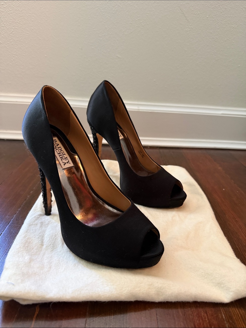 Badgley Mischka Black Peep-Toe Platform Stiletto Heels